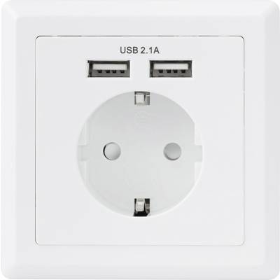 Basetech 1425527  Flush-mount socket  incl. USB IP20 White