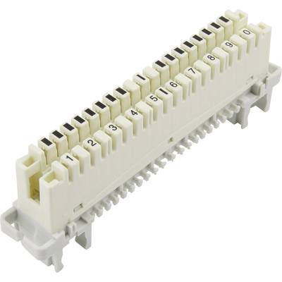 White electrical terminal block with numbered terminals from 0 to 9, suitable for wiring.