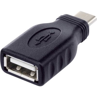 'Black USB to USB-C adapter, male USB-C connector, female USB socket, for connecting legacy USB devices with USB-C ports.'