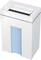 Wastepaper bin-style paper shredder with a slot at the top for paper insertion. Predominantly white with a blue design element.