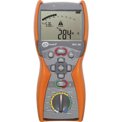 Digital multimeter with an orange casing and black-grey display showing a resistance measurement of 284 ohms.