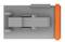 Grey rectangular object with an orange edge, viewed from above. The shape and position suggest a mechanical component.