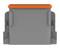 A rectangular grey container with an orange lid, potentially a waste bin or storage container.