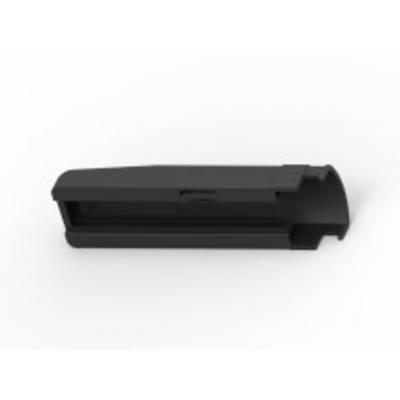 Black, rectangular plastic object with a slot-like opening and rounded edges, potentially a housing component.