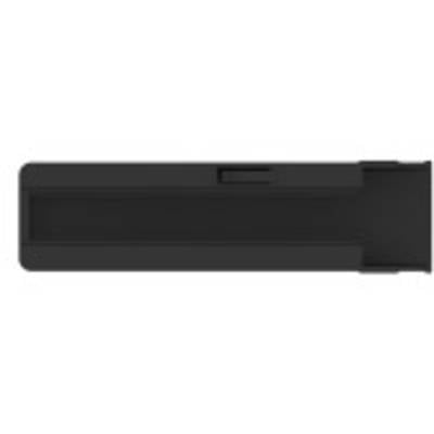 A black, rectangular object with a slider in the middle, possibly a USB drive.