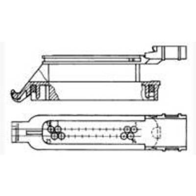 Technical drawing of a cylindrical container with detailed cross-sections, revealing internal structures and components.