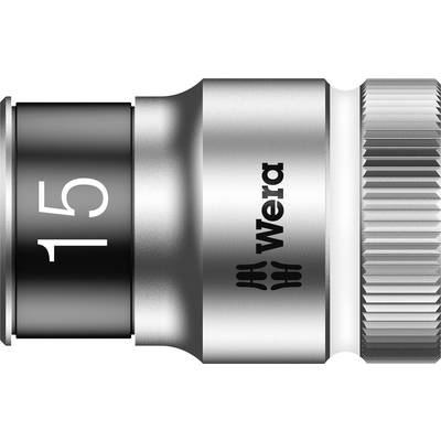 Close-up of a Wera socket wrench, size 15, with a knurled edge for improved grip. 'Wera' marking clearly visible.