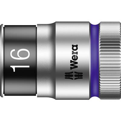 Wera socket wrench, size 16, made of silver-coloured metal with a knurled edge and black insert, visible from the side.