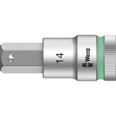 A Wera silver-coloured bit key with green accents, marked with '14'.