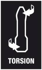 Symbol of a tool with two arrows indicating rotation and the word 'Torsion'. This indicates torsional capability.