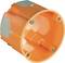 Orange plastic hollow wall box with screw fixings, suitable for electrical installations in plasterboard walls.