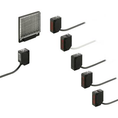 Six rectangular sensors with cables, aligned towards a reflective surface, likely for an automated detection system.
