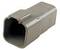 A rectangular plastic plug in grey colour with an open end that can be used for electrical connections.