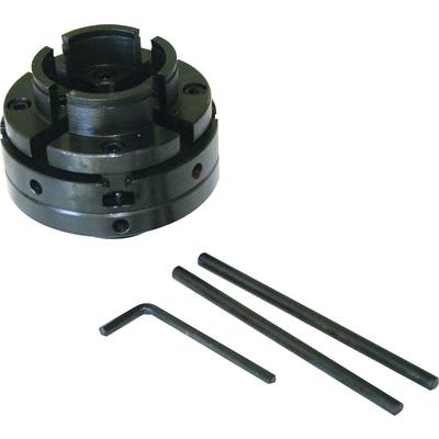 Metal holder with three screws and an Allen key, used for securely holding workpieces in machines.