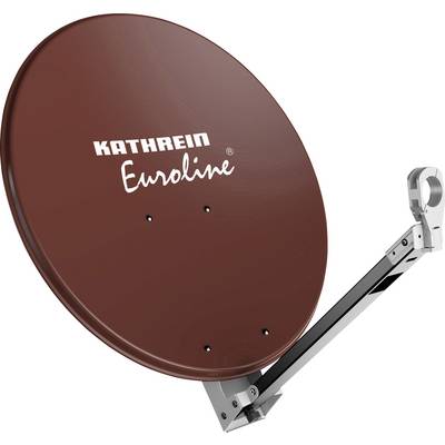 Brown satellite dish by Kathrein Euroline, mounted on a metal arm.