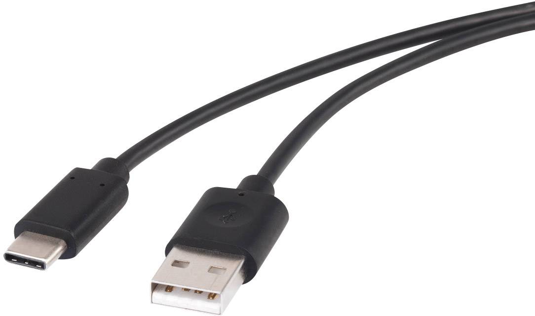 Renkforce USB cable USB 2.0 USB-A plug, USB-C® plug 1.00 m Black gold plated connectors RF-4288947