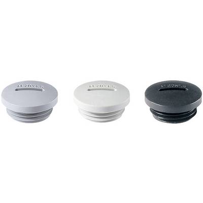 Three round screw caps in different colours (silver, white, black) placed side by side. Each bears the engraving 'M 20x1.5'.