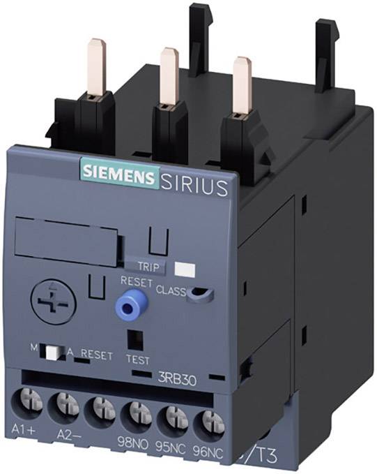 Protective device from Siemens in the Sirius product line, suitable for electrical control systems. Includes terminal connections and reset button.