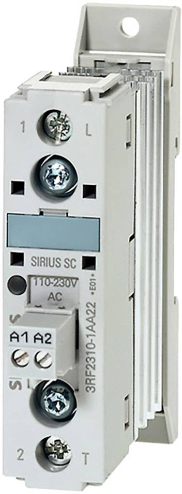 A white electrical switching device with the inscription 'SIRIUS SC' and '110-230V AC', mounted on a grey bracket.