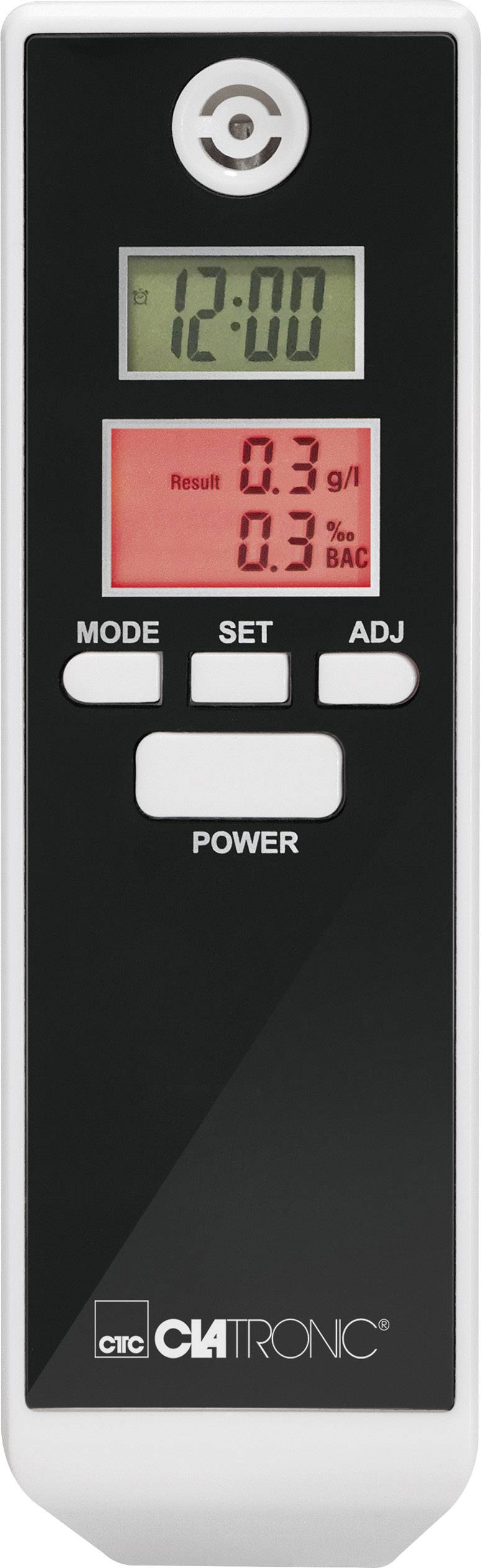 Clatronic AT 3605 Breathalyser White, Black 0.0 up to 1.9 ‰ Incl. display, Selectable SI units, Clock, Temperature display, Countdown function