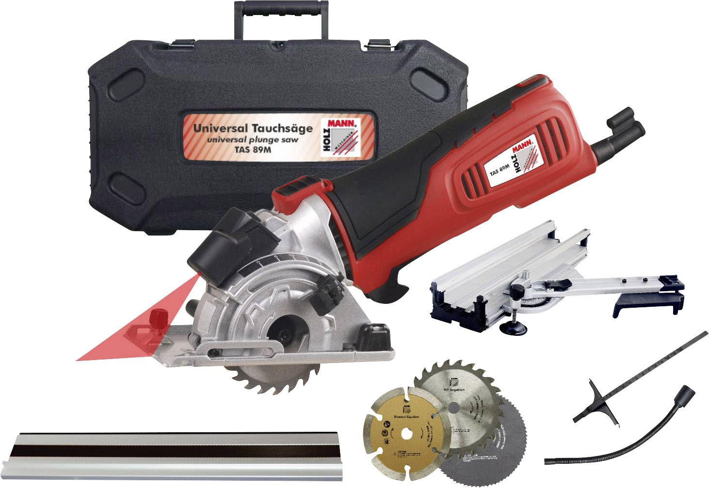Holzmann Maschinen TAS89M_230V Mini handheld circular saw Cutting depth (max.) (90°) 28.5 mm incl. accessories, incl. case 600 W
