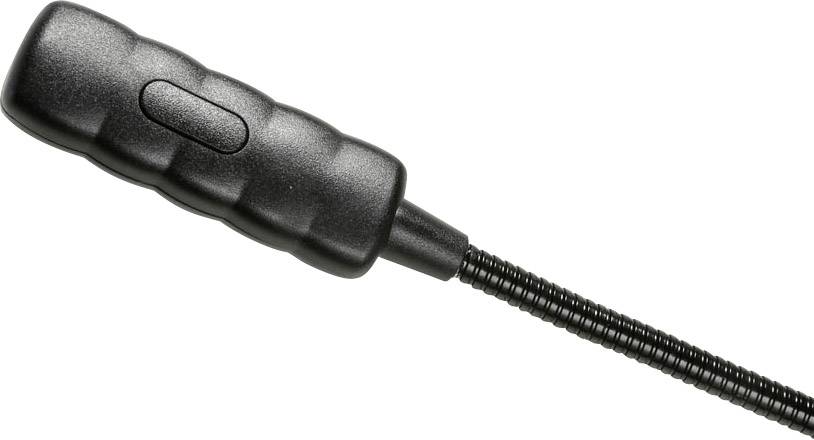 A black rubber button with a flexible, ribbed handle, possibly part of a tool or device.