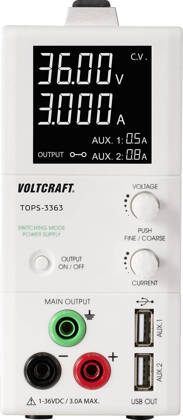 VOLTCRAFT TOPS-3363 Bench PSU (adjustable voltage) 1 - 36 V DC 0.25 - 3 A 100 W slim type No. of outputs 3 x