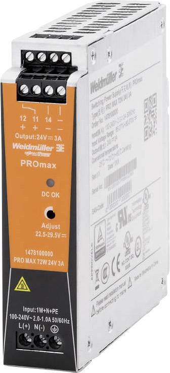 Weidmueller PRO MAX 72W 24V 3A Rail mounted PSU (DIN) 24 V DC 3 A 72 W