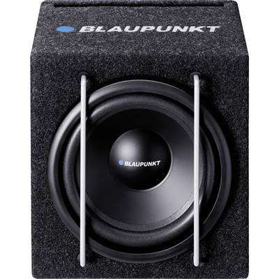 A black and white Blaupunkt loudspeaker in a rectangular housing with two silver protective bars above the speaker.