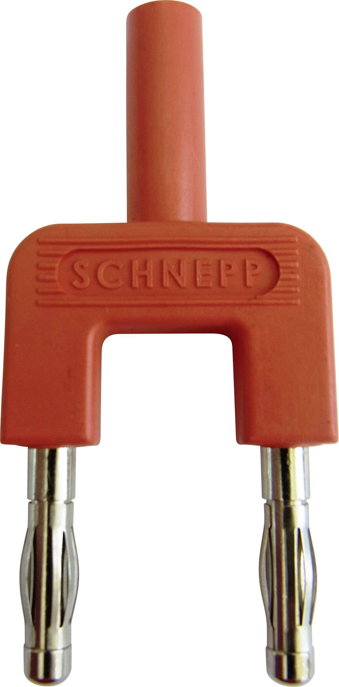 'Schnepp' banana plug, red, with two metal contacts. Used in electrical devices for connecting cables.