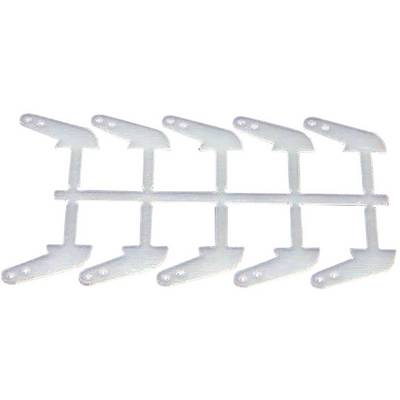 Transparent plastic structure with symmetrically arranged, angled wings forming a serial connection.