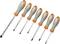 Six screwdrivers with orange-grey handles in various sizes and shapes, suitable for different screw types.
