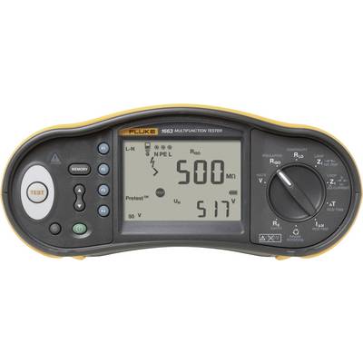 A digital multifunction test device displays a resistance of 500 megaohms and a voltage of 517 volts on the display.