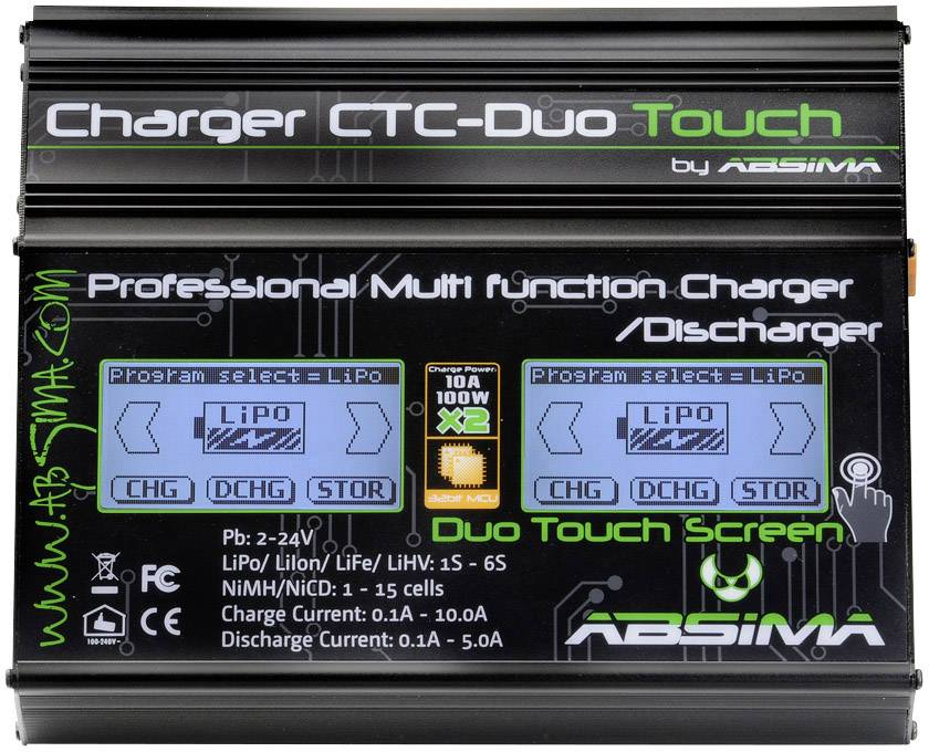 Absima CTC-Duo Touch Scale model battery charger 110 V, 230 V 10 A Lead-acid, LiFePO, Li-ion, LiPolymer, NiCd, NiMH
