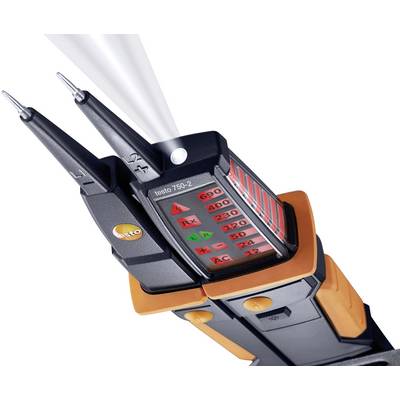 Voltage tester with LED display, indicates voltage states from 12V to 690V. Includes two test probes and torch function.