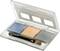 Eyeshadow palette with three colours: Blue, Orange, Grey. Includes two applicators.