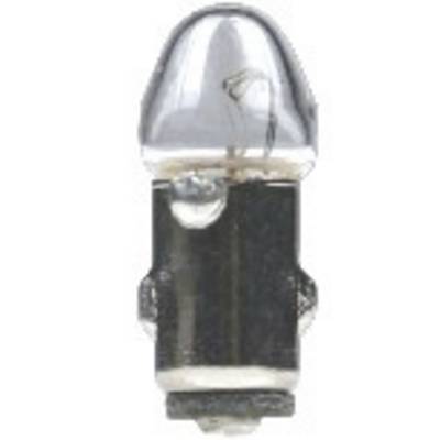 A small, metallic light bulb with a clear glass cover, showing a smooth, shiny upper section and a robust base at the bottom.