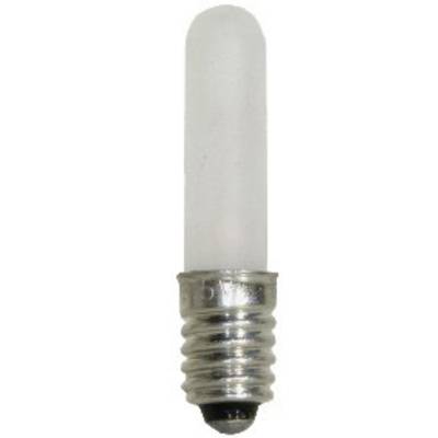 A small light bulb with an E14 screw base and an elongated, milky glass envelope.
