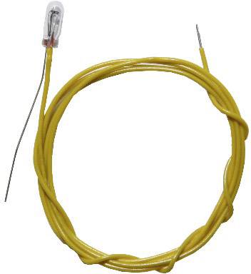 Yellow thermocouple cable, coiled, with plug and bare wire ends, for temperature measurement.