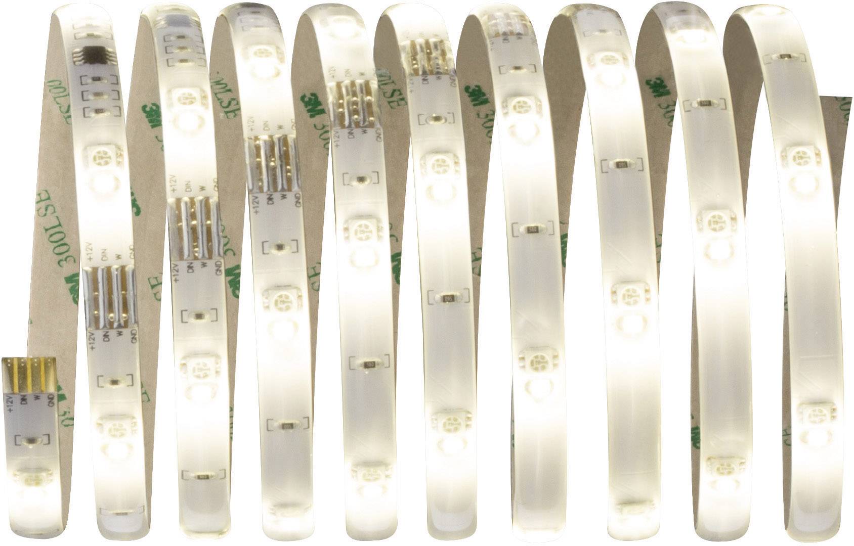 LED strip with warm white light; flexible arrangement; suitable for decorative room lighting.