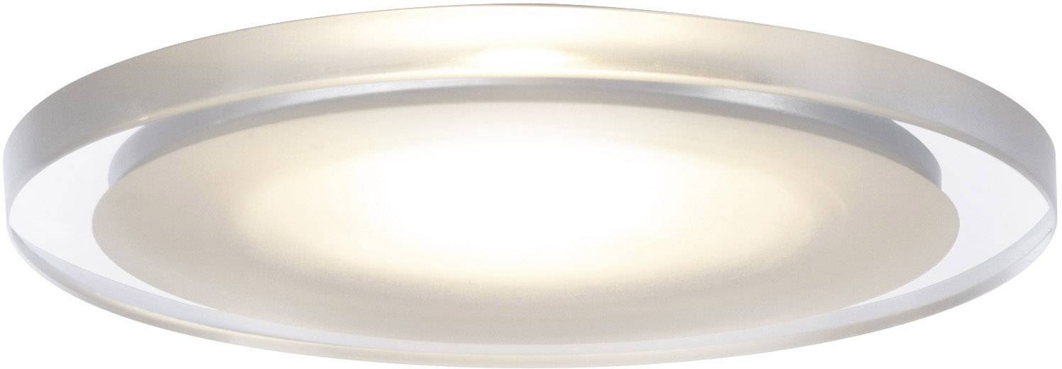 Round, flat, modern ceiling light with a white, evenly illuminating lampshade.