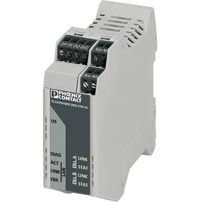 Industrial module from Phoenix Contact with multiple connections, suitable for use in industrial network connections.