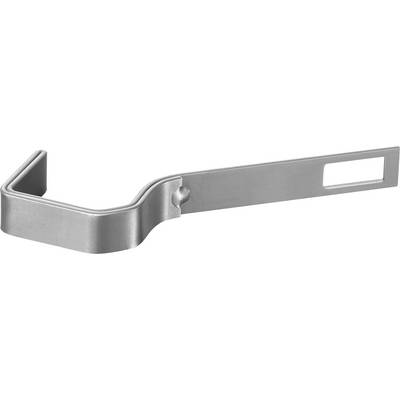 Metallic window handle, rectangular, in silver colour. Suitable for industrial or modern window designs.