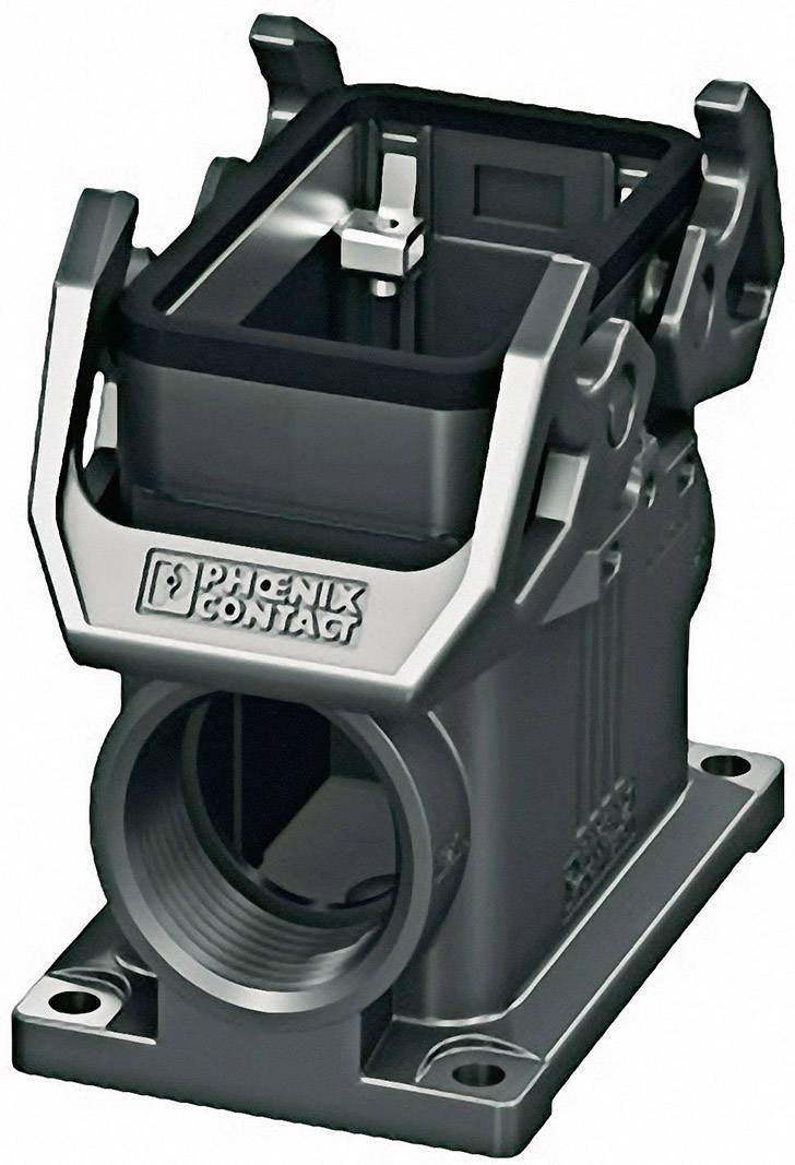 A rectangular connector housing from Phoenix Contact with a fixed locking mechanism.