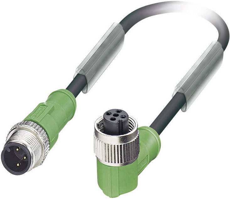 A green, angled cable with round connectors at both ends, used for industrial connections.<br><br>Note: The translation is already in British English, so no significant changes were required.
