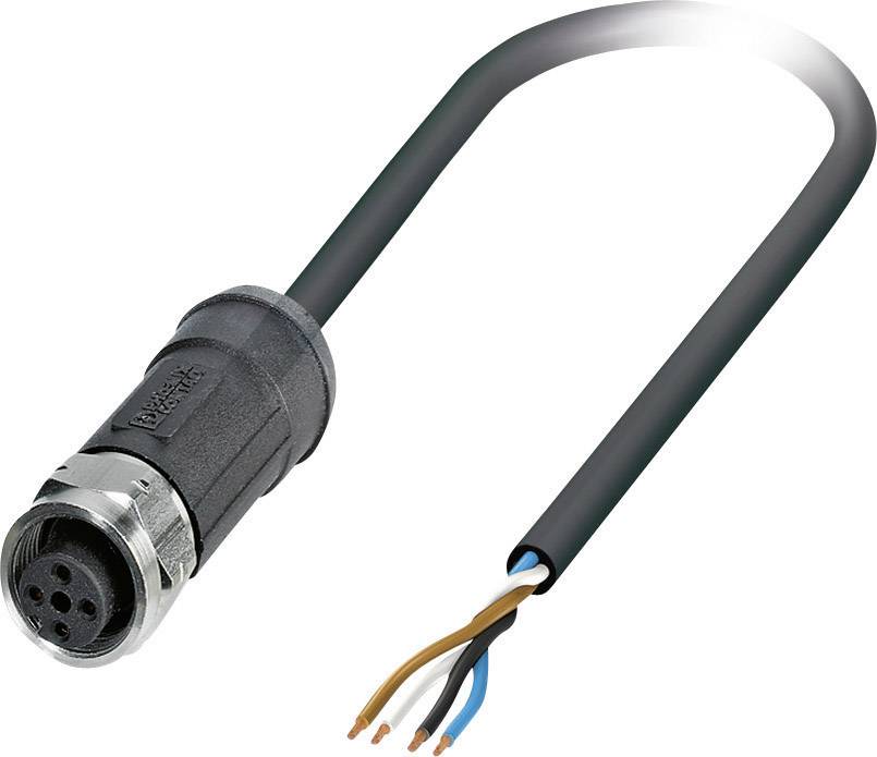 A black cable with a male connector on one end and four exposed, colour-coded wires (brown, white, blue, black) on the other end.