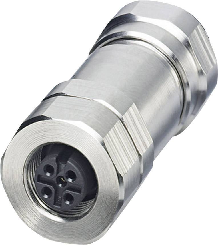 Metallic circular connector with four contacts, suitable for industrial applications. Robust and cylindrical in shape.