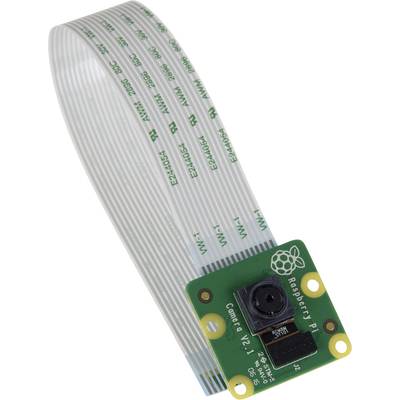 A Raspberry Pi camera with a ribbon cable, suitable for projects such as surveillance, robotics, and photography with the mini-computer.