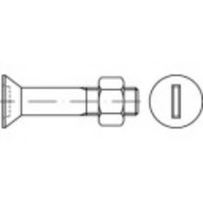 Technical drawing of a countersunk screw with a slotted head, alongside a nut. Designed for component connections.