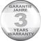 '3 Years Warranty' is written in large letters on a round label.